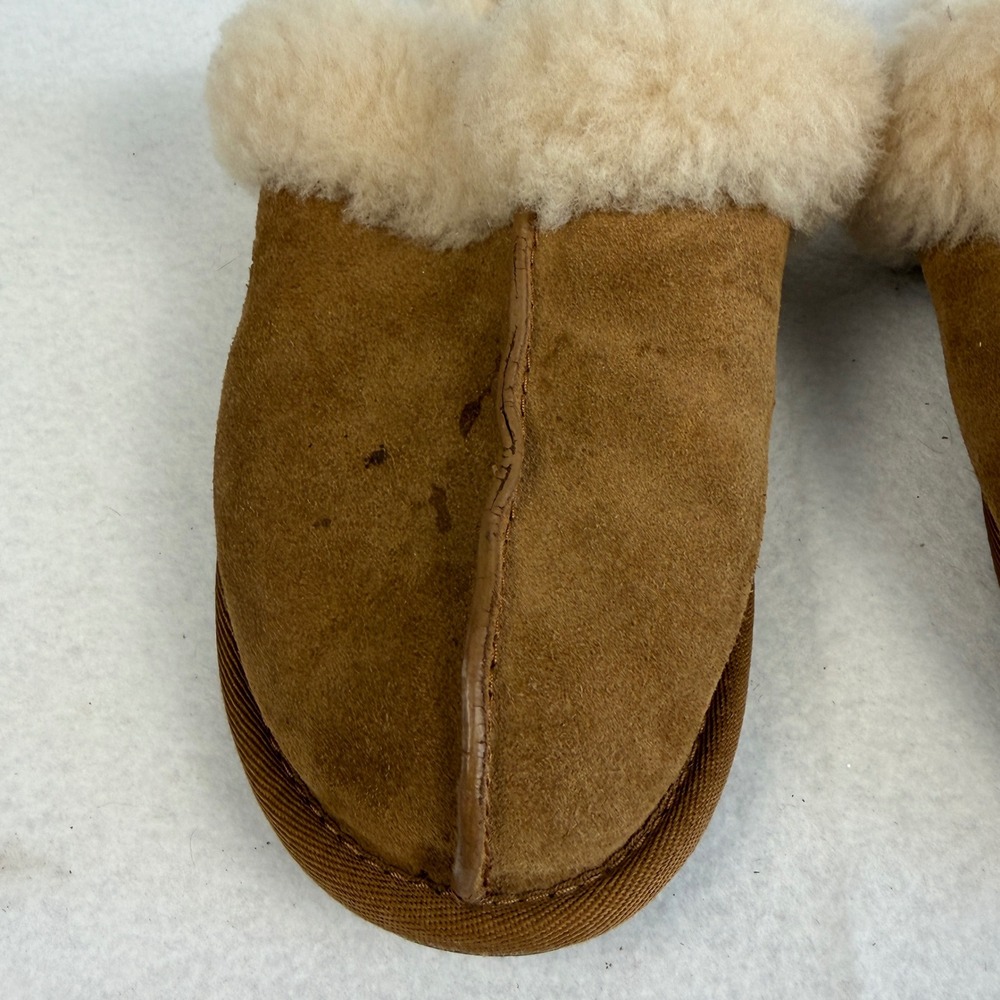 UGG Women Sheepskin Shearling Lined Slippers Slides Tan Size 6 EU 37 - Picture 5 of 11